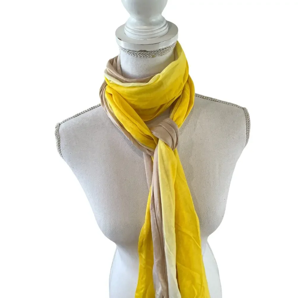 Talbots Lightweight Cotton Travel Scarf Yellow Tan Ombre